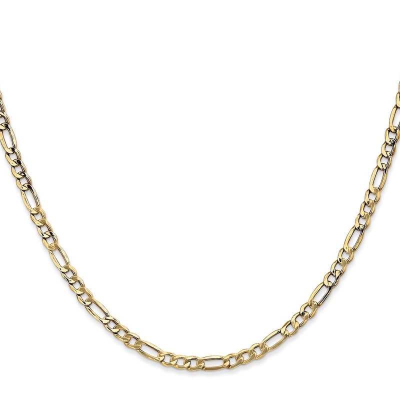 Curata 10k Polished Semi Solid Lobster Claw Closure 3.5mm Semi solid Figaro Chain Bracelet