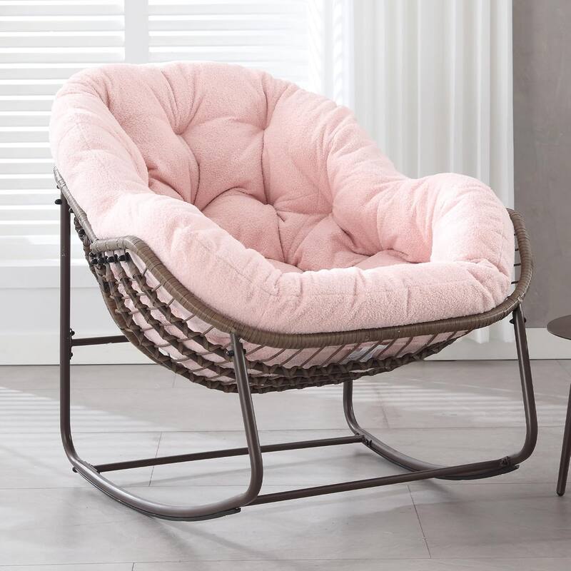 Outdoor rattan rocking chair, padded penguin rocking chair,lounge chair Outdoor for Front Porch,Living Room,Patio,Garden