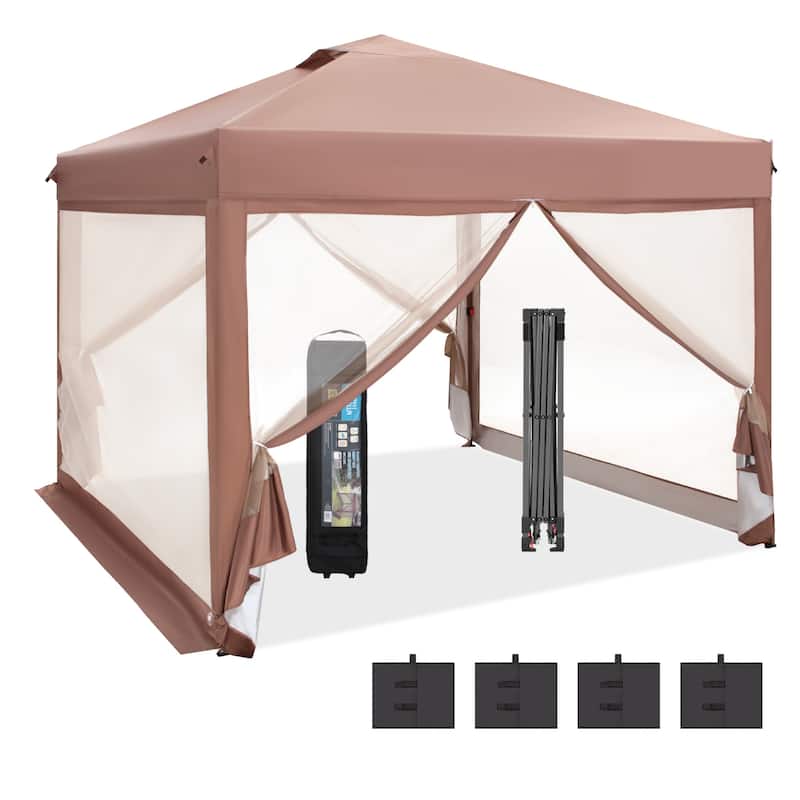10' x 10' Pop Up Height Adjustable Canopy Tent with Netting, Instant Gazebo, Ez up Screen House Room with Carry Bag