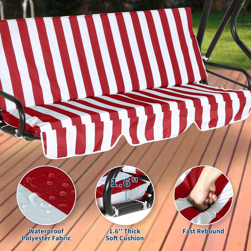3-Seat Patio Outdoor Porch Swing Chair with Adjustable Canopy for Backyard Lawn Garden