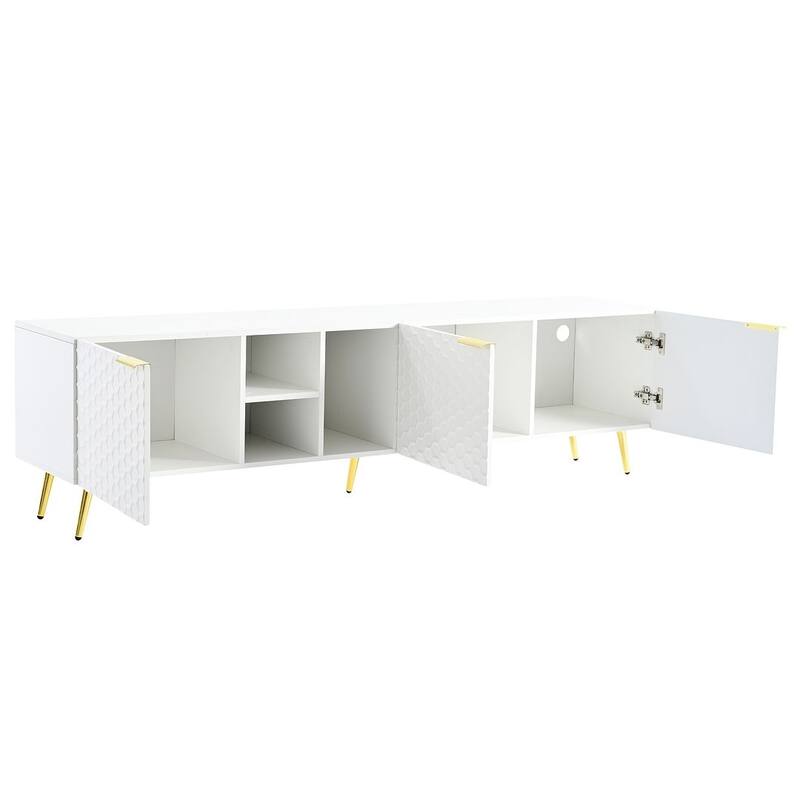 Modern TV Stands with Gold Accents, Fits TVs Up to 80'', White/Black