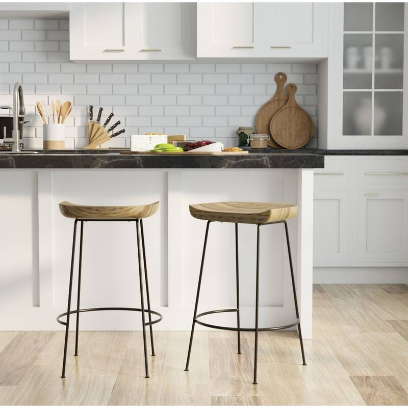 Curved Seat Wooden Barstools - 30.5" - Set of 2