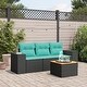 preview thumbnail 1 of 4, vidaXL 4 Piece Patio Sofa Set with Cushions Black Poly Rattan - 21.7" x 24.4" x 27.2"