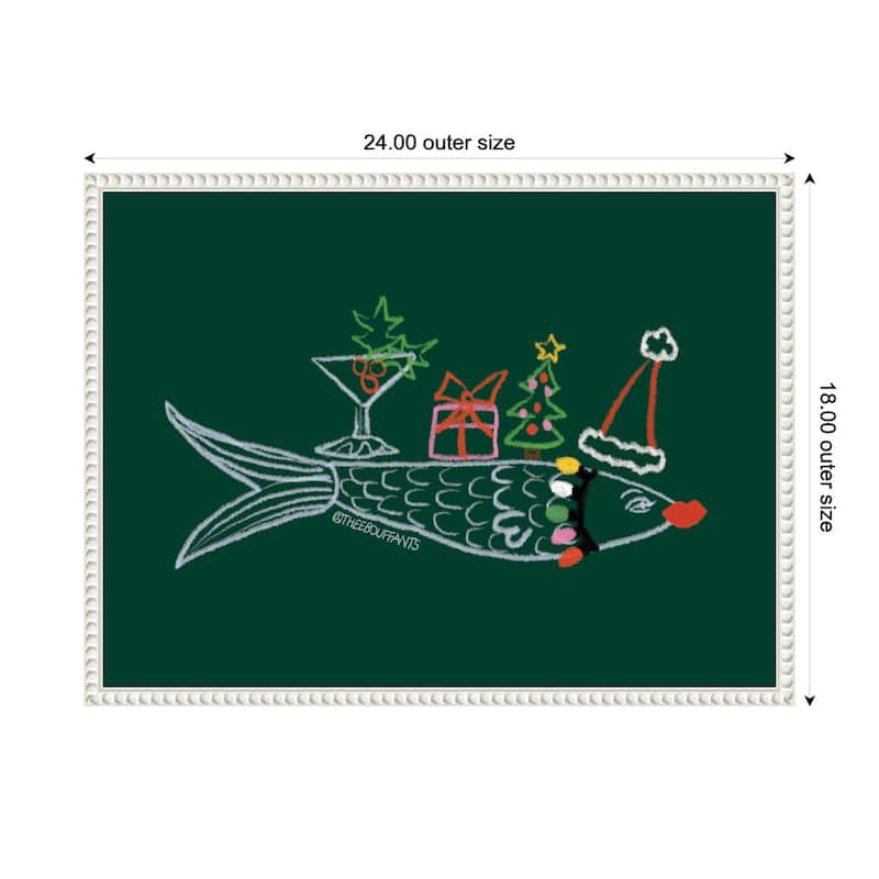 Kate and Laurel Sylvie Beaded Santa Sardine Framed Canvas by Kendra Dandy