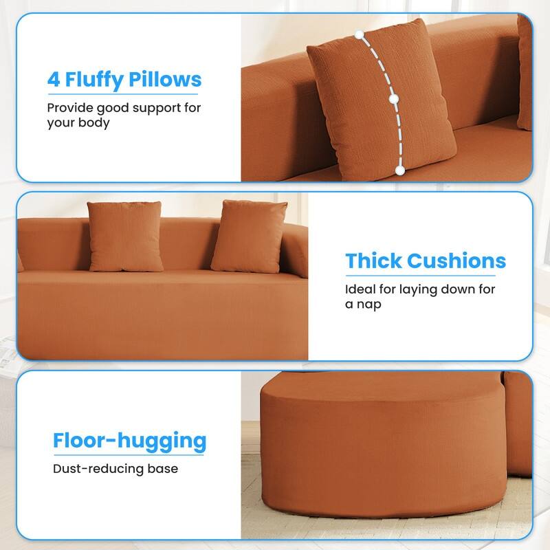 Mixoy 99inch Chenille L Shape Sectional Sofa with Curved Chaise,Modern Cloudy 3 Seater Sofa - 99.2''*59.1''*26.4''