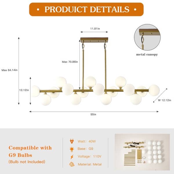 dimension image slide 5 of 6, Mid Century Modern Chandelier Sputnik Light Fixture