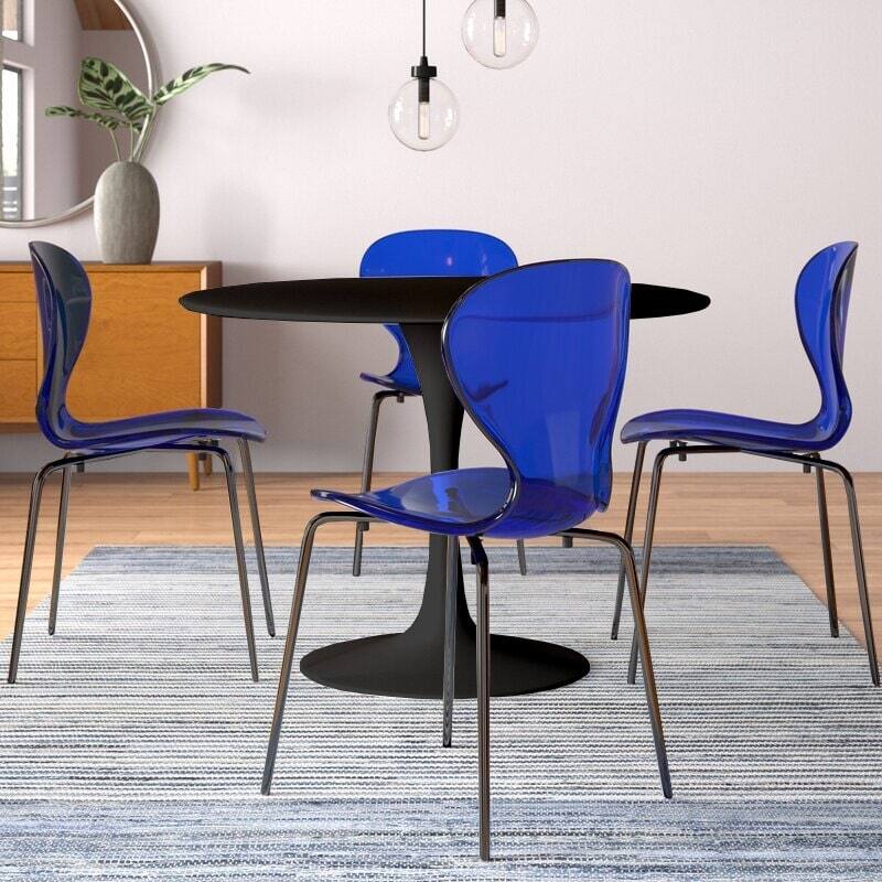 5-Piece Dining Set with 35-Inch Round Dining Table and 4 Side Chairs in Black Stainless Steel