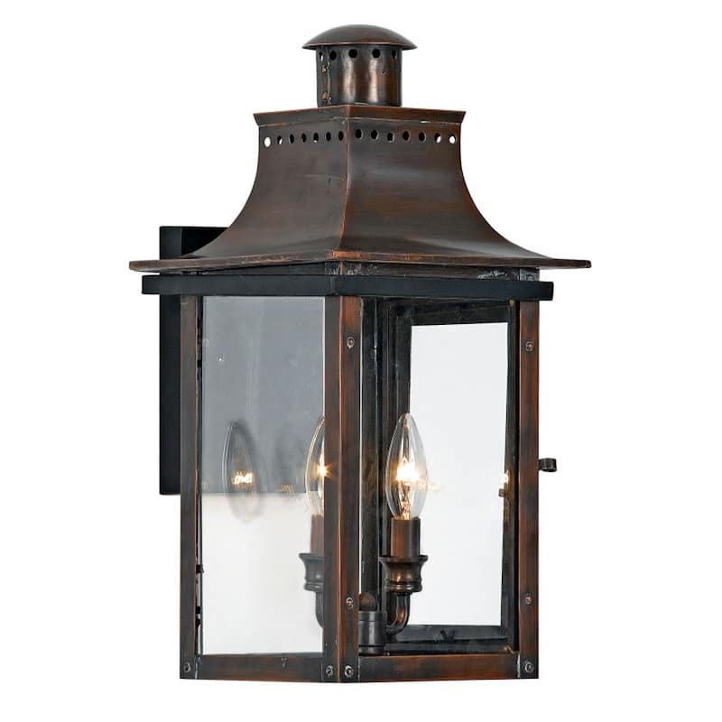 Chalmers 2-Light Outdoor Wall Lantern in Aged Copper