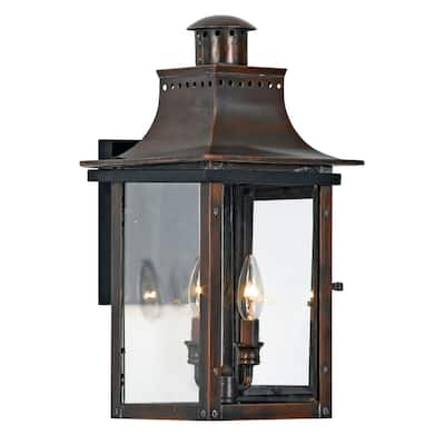Chalmers 2-Light Outdoor Wall Lantern in Aged Copper