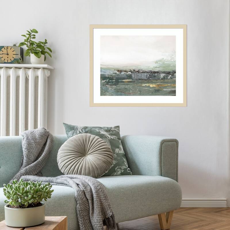 Misty Horizon Over Weathered Landscape by Hannah Dawson Wood Framed Wall Art Print - Svelte Natural