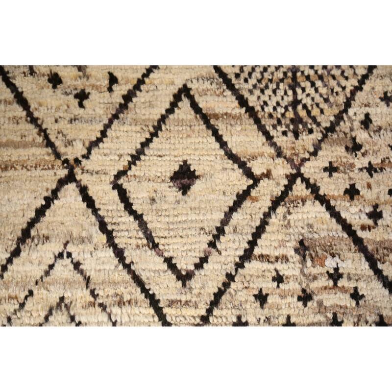Geometric / Modern Moroccan Oriental Rug Handmade Beige Wool Carpet - 6'1" x 7'7"