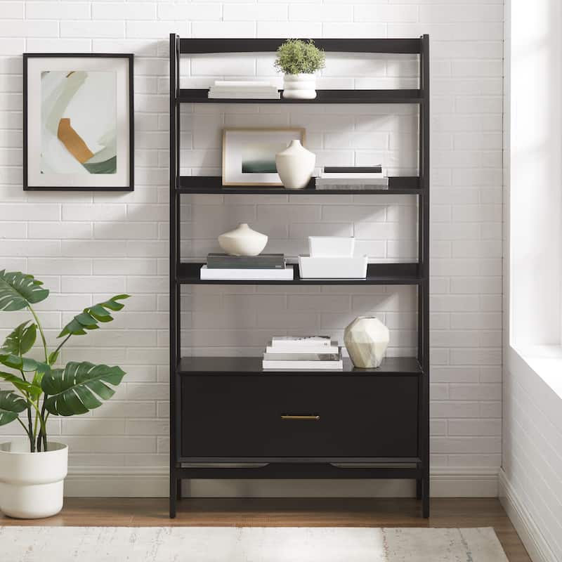 Crosley Landon Large Etagere Bookcase - Matte Black