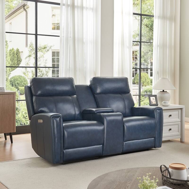 71.5'' Leather Zero Gravity Power Recliner Loveseat Sofa with Power Headrest, USB&USB-C Port - Blue