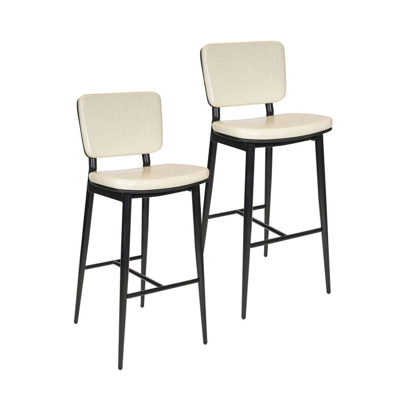 Porthos Home Mori Bar Stools Set of 2, PU Leather, Steel Legs - Cream
