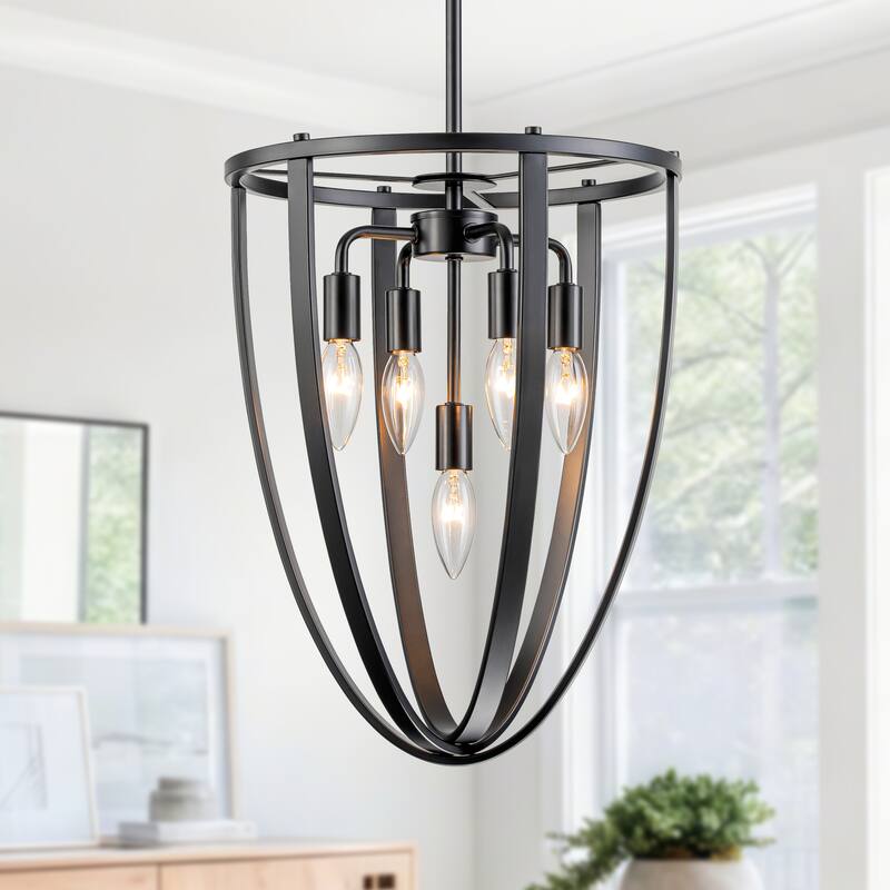 Starsky Farmhouse Industrial 5-Light 12in. Geometric Cone Chandelier - Black
