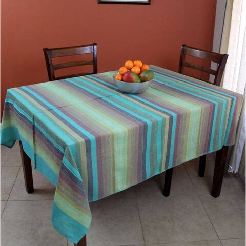 Striped Cotton Tablecloth Rectangle Lightweight Bedspread Twin, Full - Blue, Green, Brown, Red, Tan, 60x90, 85x100