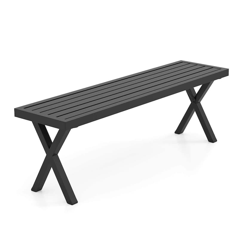 Costway 1/2 PCS 54" Patio Metal Bench with Slatted Seat & X Legs