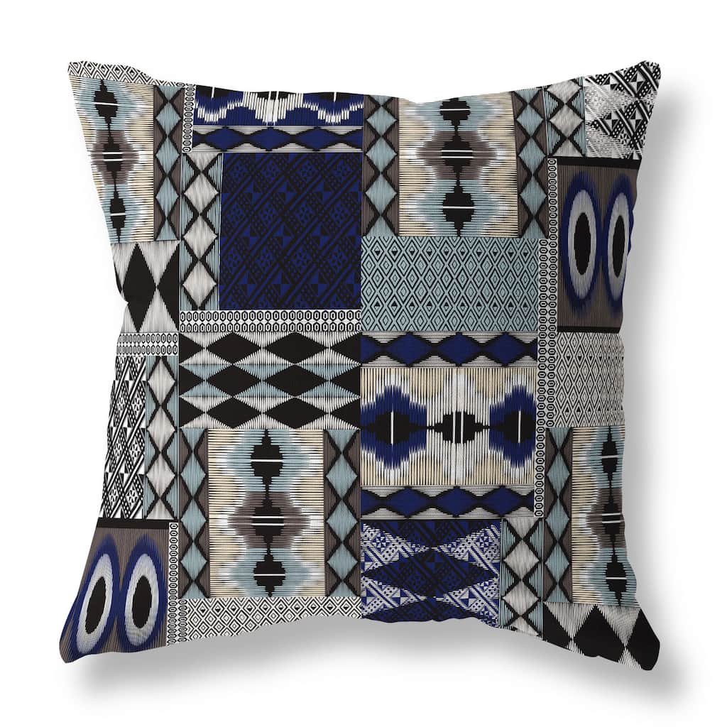 Blue And Granite Patched Perfection Indoor/Outdoor Throw Pillow Zipper