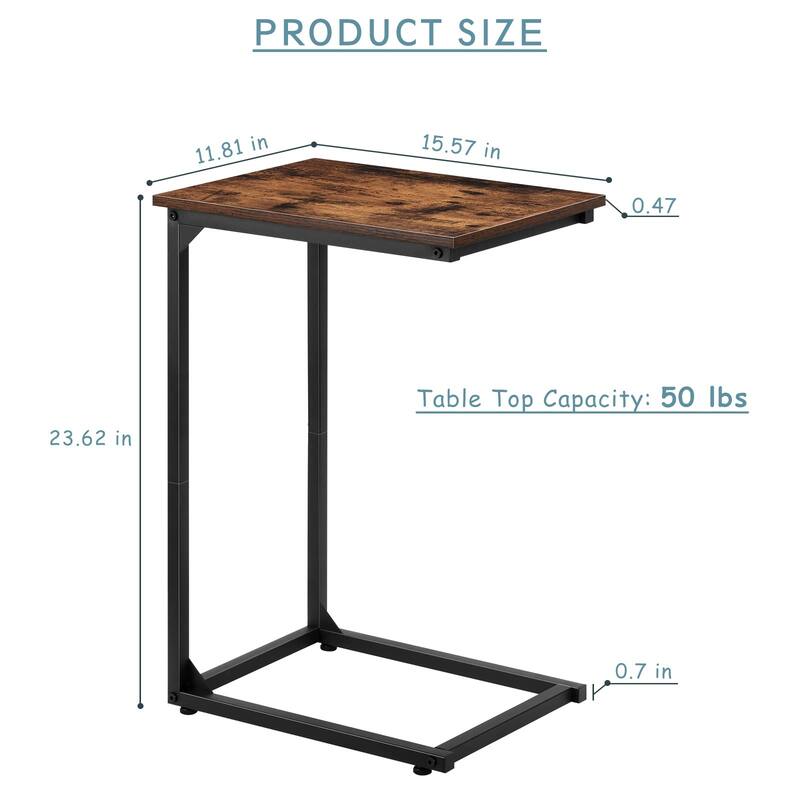 C Shaped Side Table Set of 2, C Table for Sofa, Couch Table End Table Slide Under, Snack Side Table for Living Room