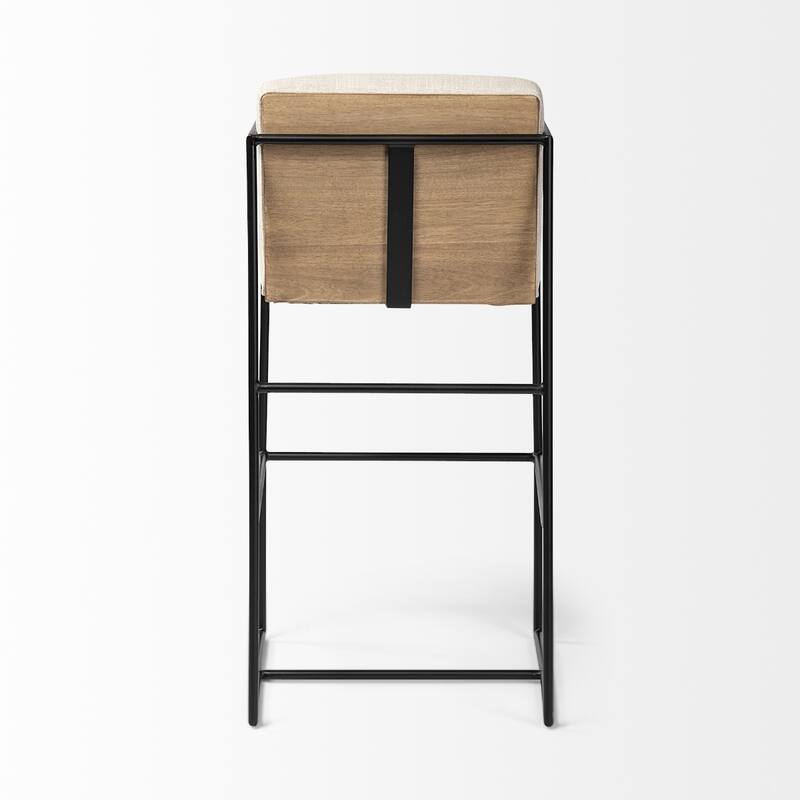 29" Modern Beige Fabric Counter Stool with Metal Frame and Footrest Armrest and Full Back Design - 39.96”H x 22.64”W x 18.7”D