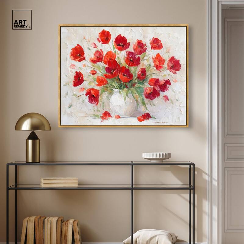 Red Blooms in a Vase Canvas by Art Remedy