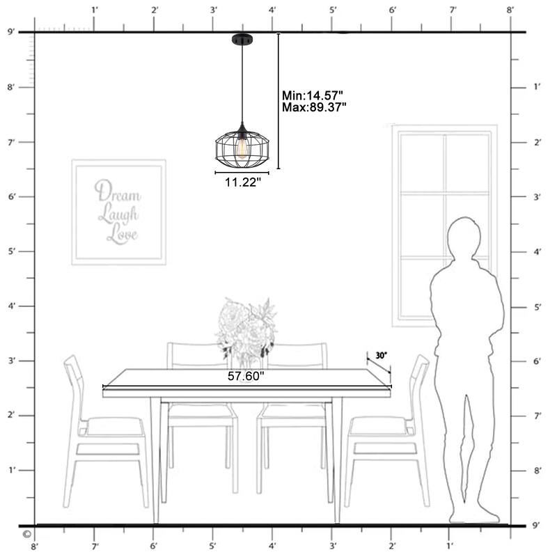 Matte Black Industrial Wire Cage Pendant Light for Kitchen & Dining - Dia.11.22-in