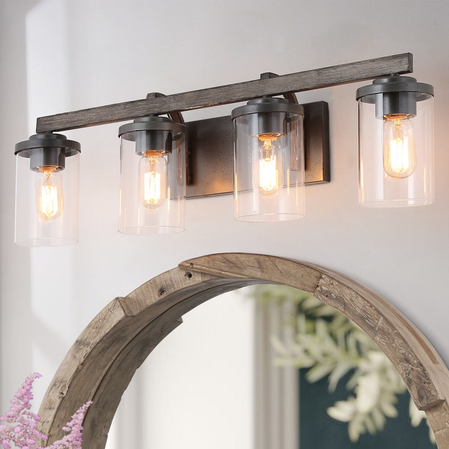 Farmhouse 4 Light Linear Bathroom Vanity Lights Rustic Glass Wall Sconces On Sale Overstock 24095617