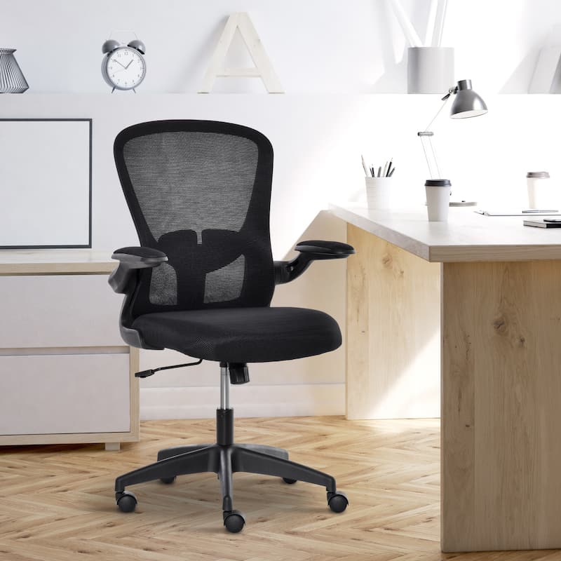 Vinsetto Mesh Home Office Chair Mid Back Ergonomic Computer Task Chair with Lumbar Back Support, Adjustable Height, , Black - Black