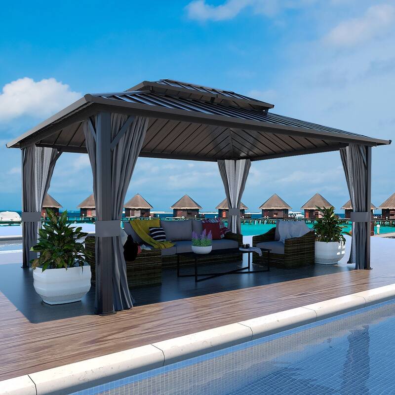 VEIKOUS Outdoor Aluminum Double Hardtop Gazebo Pergolas for Patio Lawn and Garden