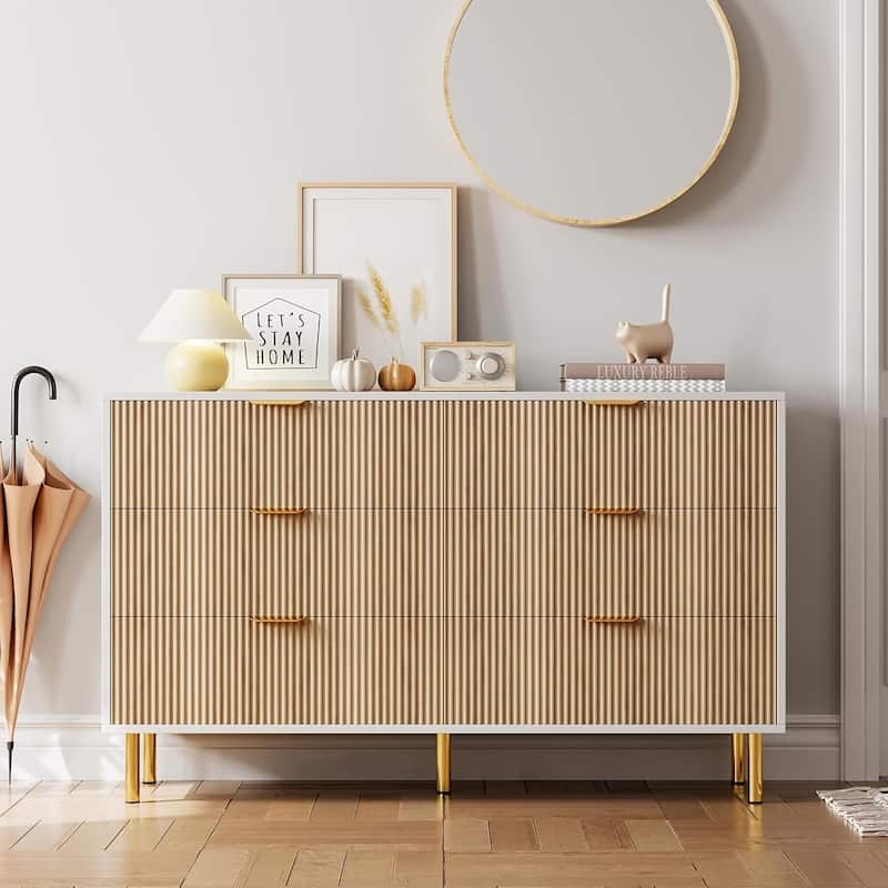 6 Drawer Dresser for Bedroom with Gold Handles, Modern Wooden Chest of Drawers