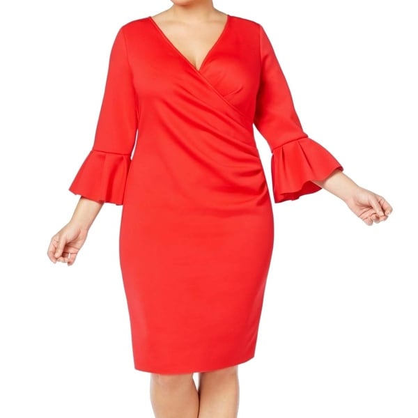Betsy & Adam Red Women's Size 16W Plus Bell-Sleeve Sheath Dress