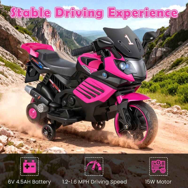 Costway 6V Kids Motorcycle with Music, Horn, Detachable Training