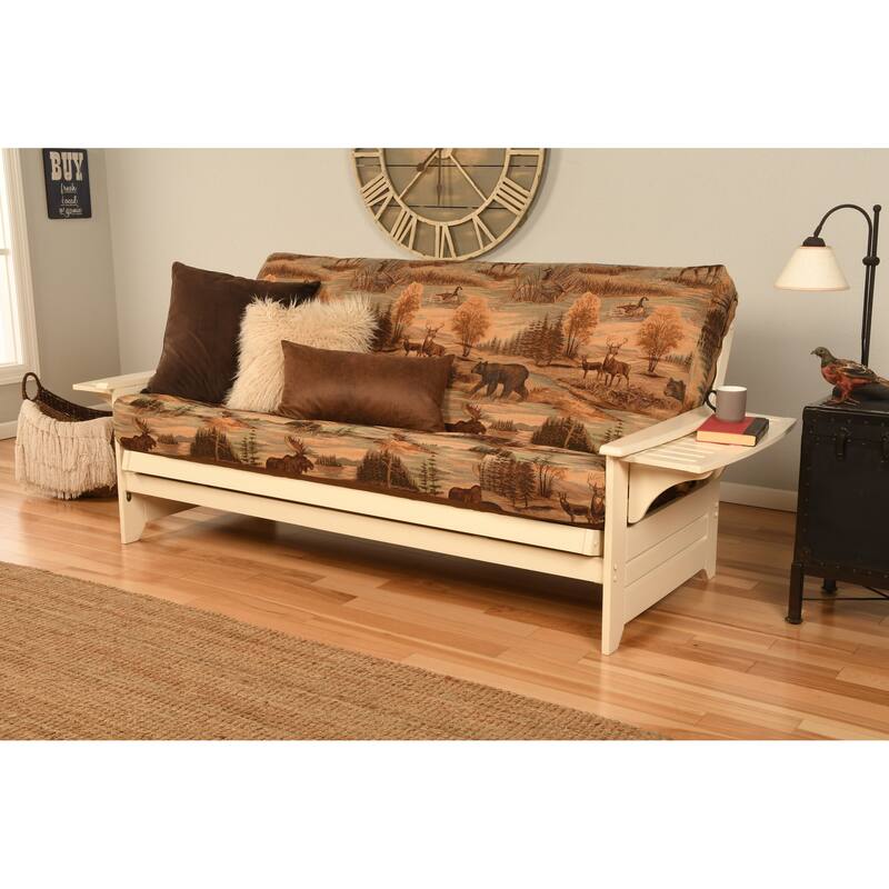 Copper Grove Dixie Futon Set in Antique White Wood with Innerspring Mattress - Canadian Wildlife