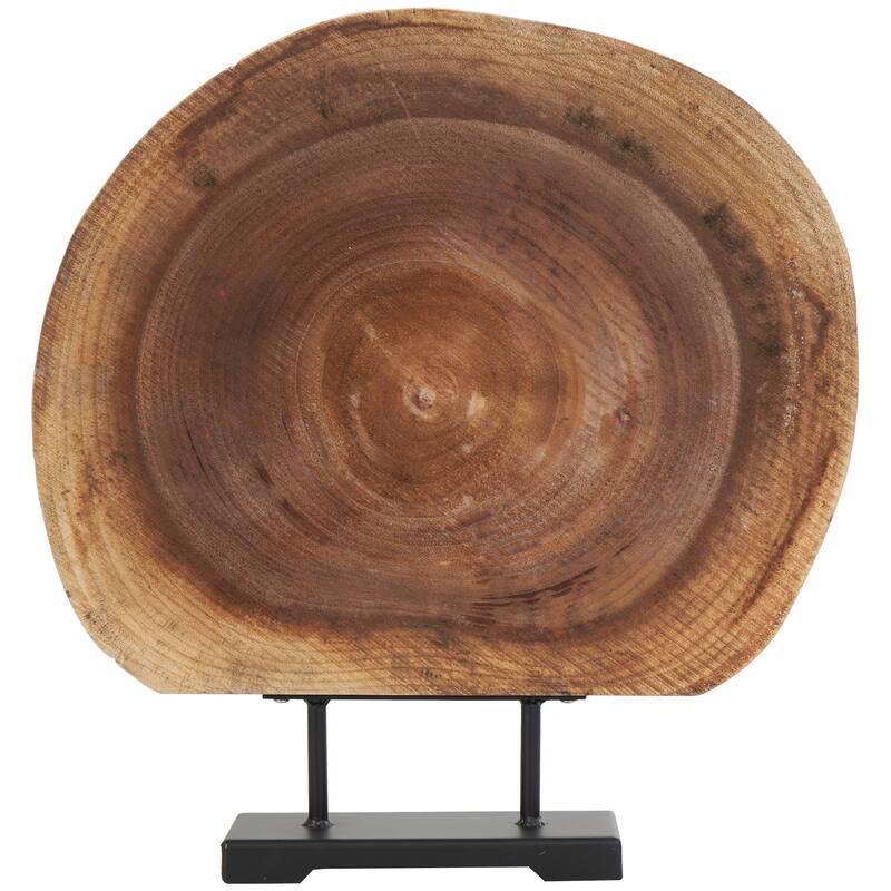 Wood Tree Handmade Circular Slab Sculpture with Black Metal Base - Brown - Roche River Decor - 4"W x 21"L x 23"H