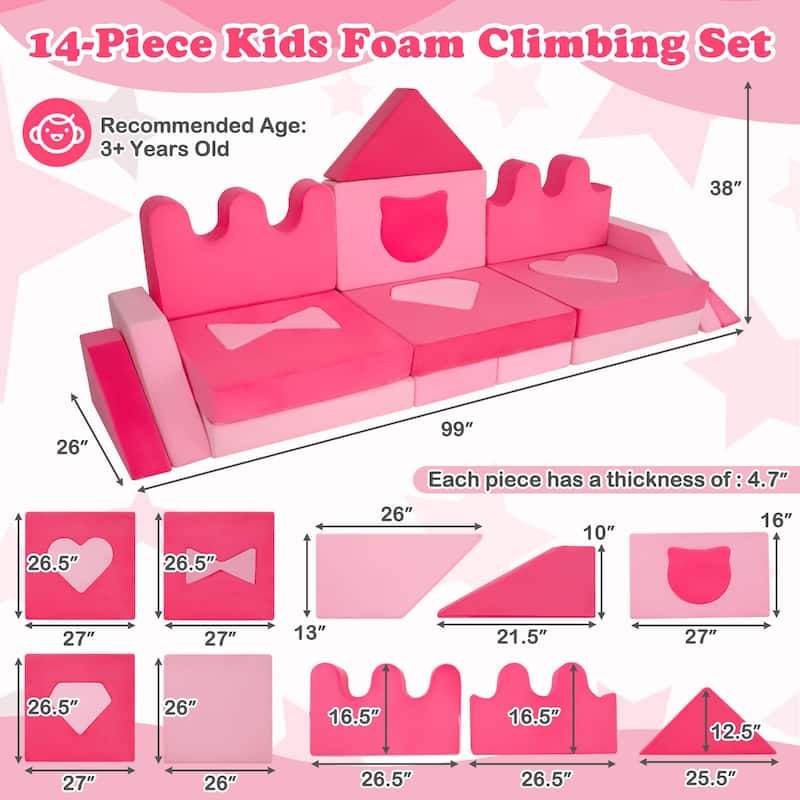 Gymax 14 Piece Kids Play Couch Modular Foam Climbing Blocks for Kids