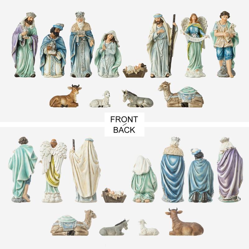 Glitzhome 12 Pcs Deluxe Blue Resin Nativity Figurine Set