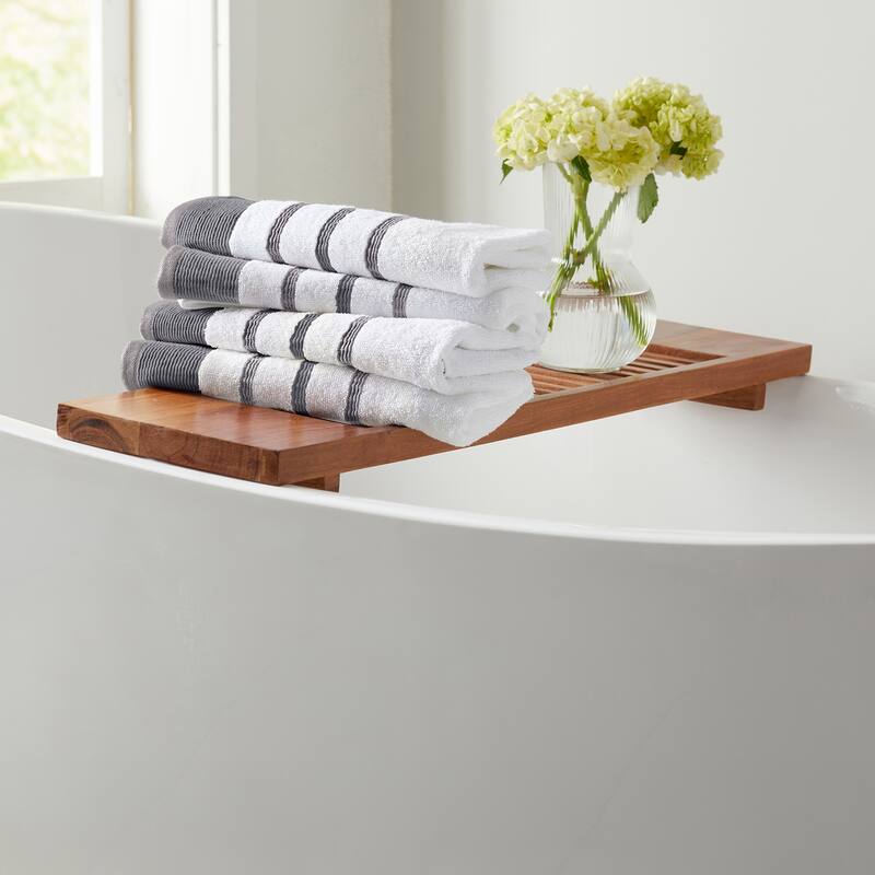 Linery & Co. Luxury Cotton Decorative Towel Set. - Hand Towel (Pack of 4) - Dark Grey / Light Grey.