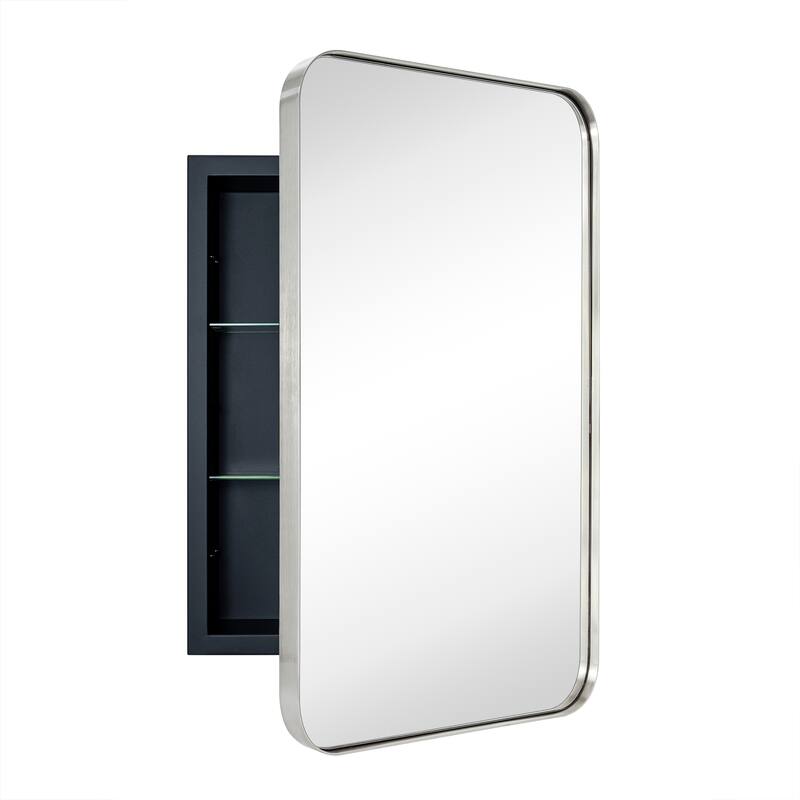 TEHOME WH Recessed Framed Medicine Cabinet with Mirror and Adjustable Shelves - 16" x 24" - Brushed Nickel