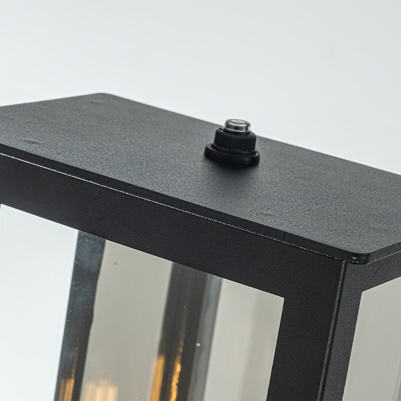 Modern Matte Black Outdoor Wall Light with Dusk-to-Dawn Sensor Simplicity Exterior Wall Sconce with Glass Shade for Porch Garden