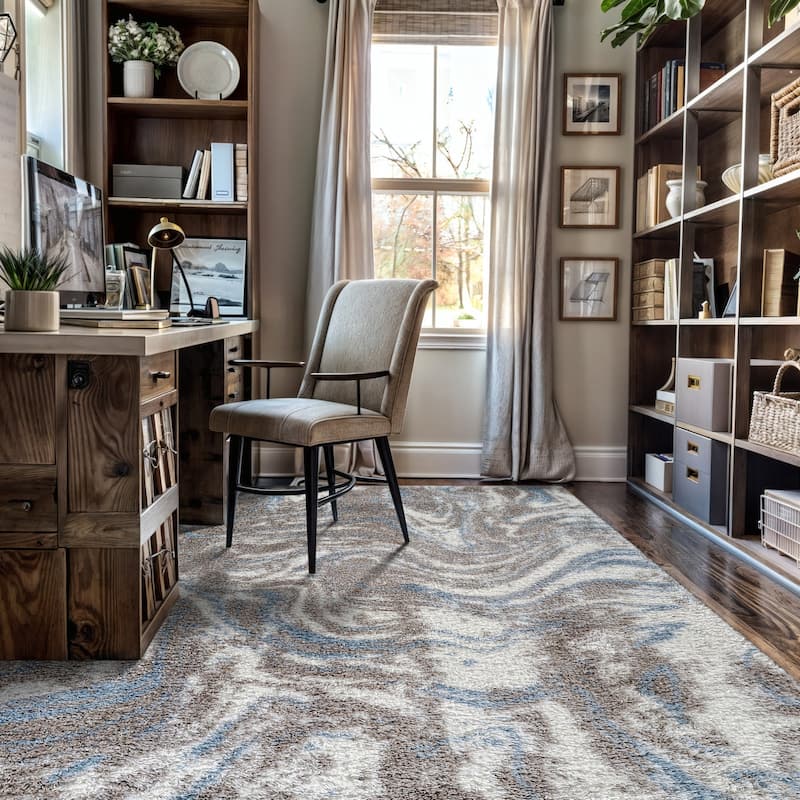 Abstract Marble Shag Rug - Anthracite Dark Gray - Plush Medium Pile, Durable with Jute Backing