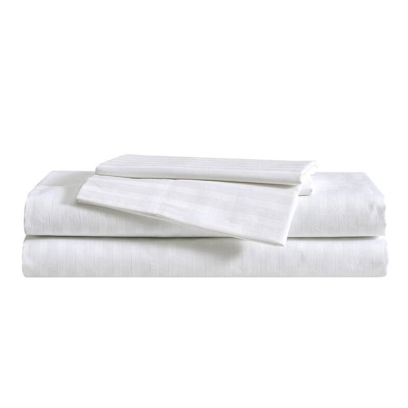 Vera Wang Dobby Stripe Cotton Sheet Set - King - White