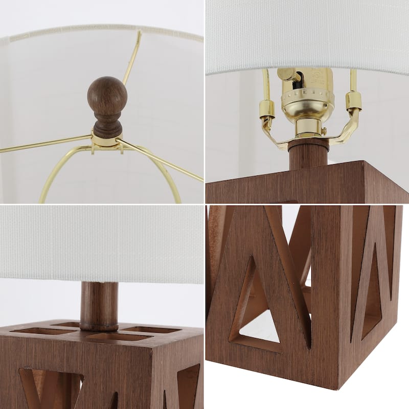 Ibiza 21.5" Farmhouse Wood LED Table Lamp, Brown (Set of 2), by JONATHAN Y