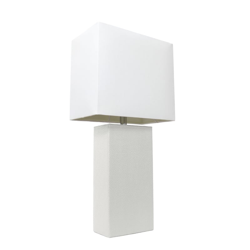 Leather Table Lamp with White Fabric Shade - Without Bulb - White