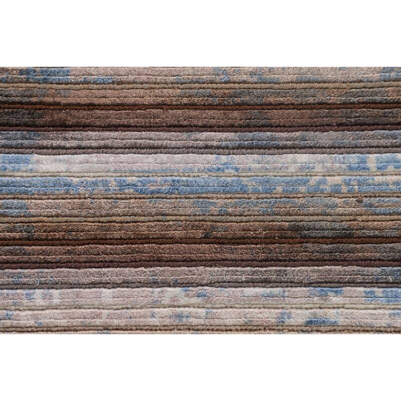 Multi-Color Striped Abstract Modern Accent Rug Handmade Wool Carpet - 2'8"x 4'10"