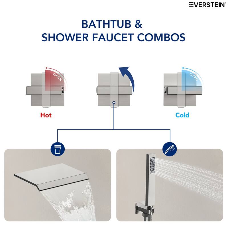 Waterfall Tub Faucet with Rough-in Valve,Wall Mounted Tub Spout with Handheld Shower