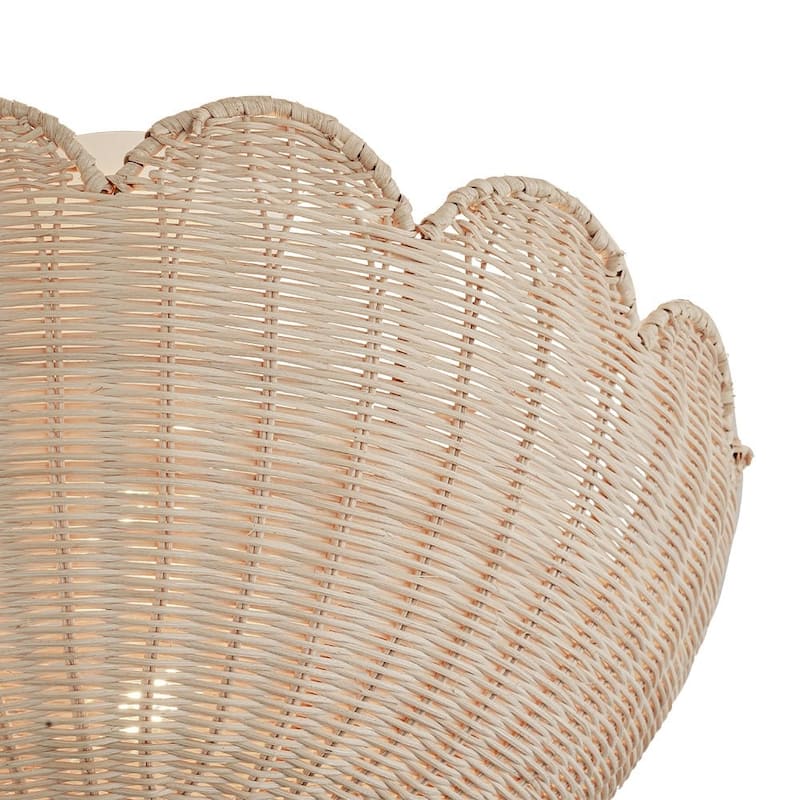 2-Light Coastal Style Scallop Rattan Semi Flush Mount - N/A