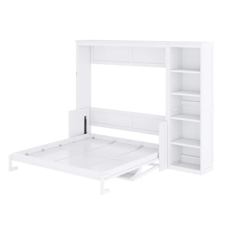Murphy Bed with Bookshelf, Foldable Platform Bed with Desk, Storage Bed