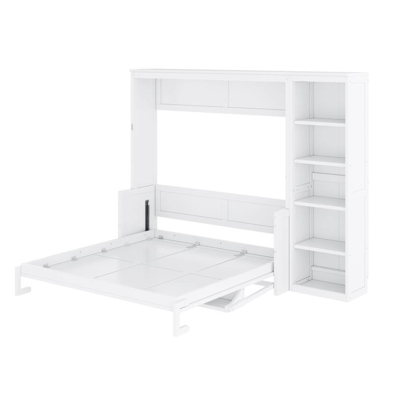 Space-Saving Queen Murphy Bed with Built-In Desk and Bookshelf in White