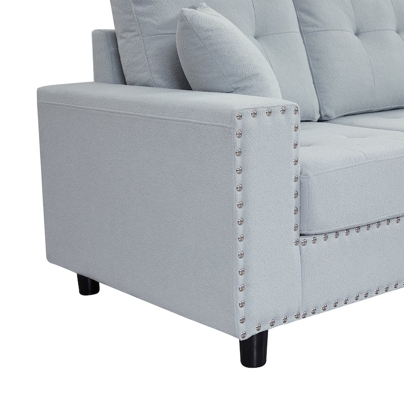 109.20 in Wide Square Arm Polyester L-shaped Removable Back Cushions and 2 Pillows Sofa