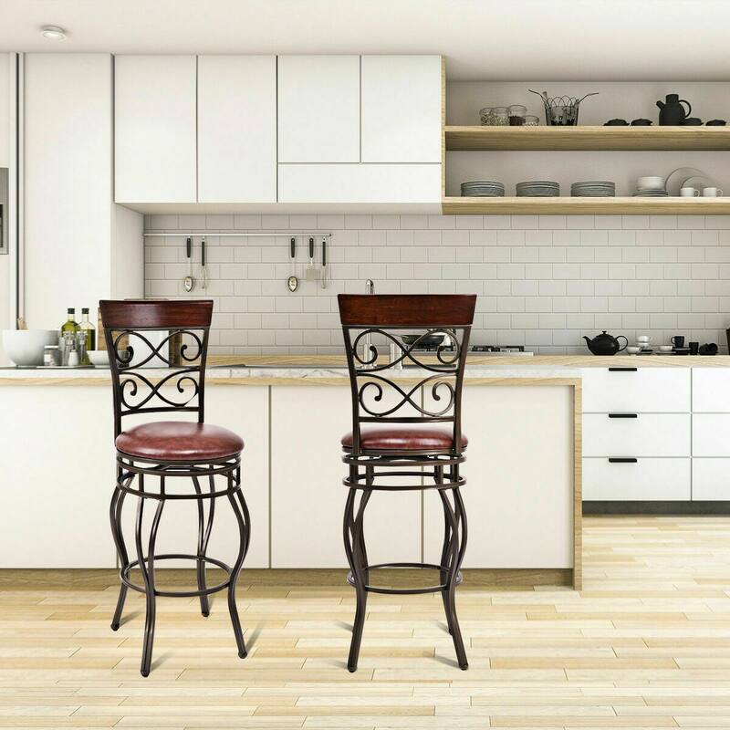 Gymax 2PCS Retro Swivel Bar Stools w/ Padded Seat Home Kitchen Pub - See Details